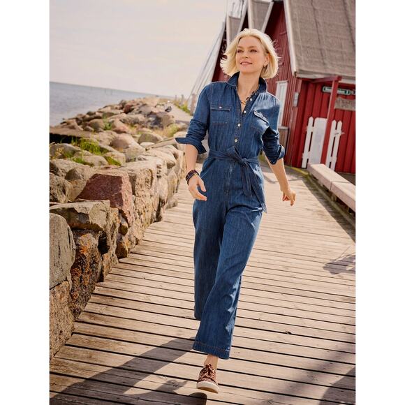 [Talbots] Blue Denim Moonlight Wash Utility Jumpsuit Long Sleeves Cotton Size XS - Picture 12 of 12